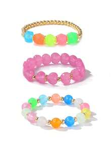 3pcs/Set Girls' Sweet Heart & Star Beaded Layered Bracelet, Children's Party & Birthday Gift Jewelry - one-size - View 9