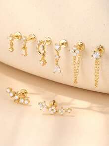 1pc 925 Sterling Silver & 14K Gold Delicate Four-Leaf Clover Nose Stud, Jewelry Gift - Single - View 4