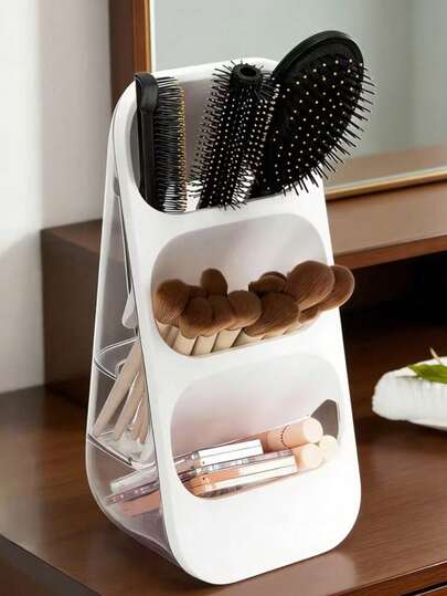 1pc 3-Tier Makeup Organizer, Makeup Brush Holder, Cosmetic Display Rack, Compartment Desktop Storage, Suitable For Storing Makeup Brushes, Puffs, Lipsticks, Face Masks, Bathroom Accessories, Christmas/Valentine's Day Gift