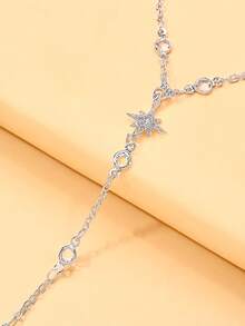 STONEFANS 1pc Luxury Gold Rhinestone Decor Linked Finger Hand Chain Bracelet, Bridal Jewelry For Women - Silver - View 4