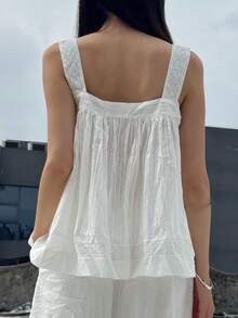 Women Y2k Babydoll Cami Tank Top Cute Floral Lace Trim Sleeveless Square Neck Button Front Loose Fit Flowy Camisole Crop Tops Summer Open Back Backless Vest Shirt Casual Going Out Tops Vintage Aesthetic Clothes Beach Vacation Streetwear - 白色 - 查看 8