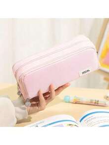 Large Capacity Pencil Case With 3 Compartments, Suitable For Students, Teens, Unisex, Back To School Essential, Includes Stationery, Pencil Pouch And Backpack,Bag - Hồng - Xem 6