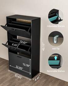Shoe Cabinet With 3 Flip Drawers, Modern Narrow Freestanding Shoe Organizer With Large Capacity For Entryway,Hallway, Living Room,Black - màu đen - Xem 6