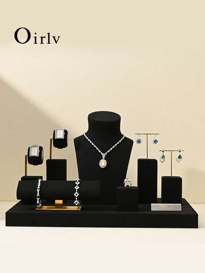 Oirlv 1 PC Black Jewelry Display Set Shop Cabinet Display Props For Necklace Display Bust Watch Ring Earrings Bangle Decoration Rack
