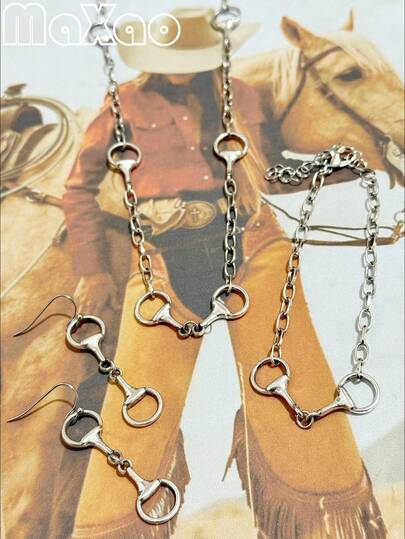 High-Quality Exquisite Petite Women's Vintage Bohemian Western-Style Horseshoe Alloy Pendant Necklace Set, 2026 New Styles Suitable For Different Outfits, Ideal For Daily Wear Or Gatherings, Great As Self-Purchase Or Gift, Receive Compliments When Wearing, Add To Your Jewelry Collection Today, 5-Star Review And Share Your Lovely Photos Upon Satisfaction