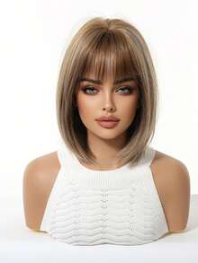 Tóc giả ngắn màu đen nâu, chất liệu tổng hợp, kiểu tóc bob thẳng có mái, chịu nhiệt, thích hợp sử dụng hàng ngày, trong các dịp cosplay và tiệc tùng. - Lanh nâu - Xem 4