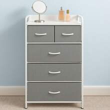 RACK & PACK Comoda Cajonera Estructural con 5 Cajones de Tela para Ropa Soporta hasta 70 Kg Almacenamiento Hogar y Oficina Buro de Torre 4 Niveles Mueble para Recamara Closet Organizador Color Gris - 1 - Ver 1