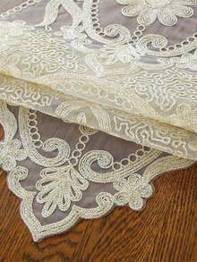 HXARTMIS 1pc Coffee-Color Polyester Lace Table Runner, Exquisite Floral Design, Fashionable & Luxurious, Suitable For Vanity, Shoe Cabinet, Coffee Table, Dining Table, Small Appliances Dust Cover, Hotel, Cafe, Wedding Party, Mother's Day, Carnival, Christmas And Other Themed Events Decoration, Size: 15.7x35.4inch - Champagne - View 5