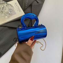 1pc Multicolor Glossy Holographic Leather + Metal Chain Mini Crossbody Bag, Lockable Closure, Style For Girls, Suitable For All Seasons - Multicolor - View 14