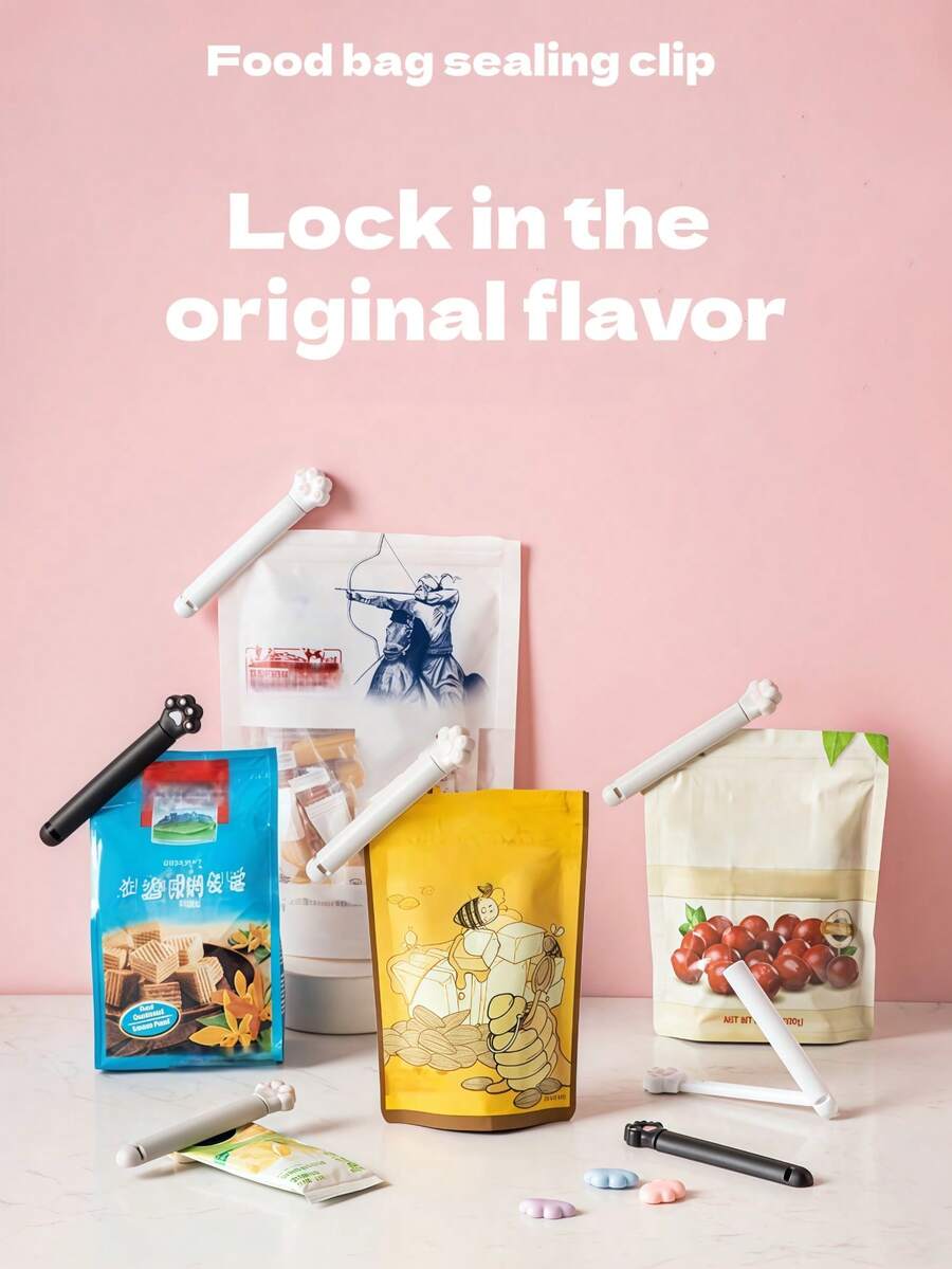 6pcs Cute Cat Paw Shaped Food Sealing Clips, Kitchen Food Preservation Clips - 1 - View 1