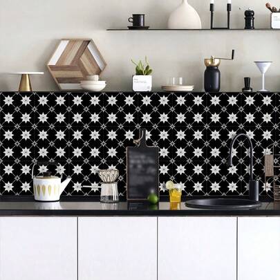 10pcs Star Pattern Ceramic Tile Stickers, Removable And Reusable Wall Decals For Kitchen, Bathroom, Bedroom, Living Room, Bar Counter And Other Wall Decor, Home Decor, Ramadan Decoration