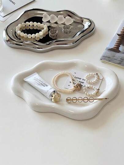 1pc Luxury Jewelry Tray, New Japanese Minimalist Dopamine Heart Flower Cloud Asymmetrical Creative Jewelry Organizer Dish For Earrings Necklaces Jewelry Display And Photography Props, Floral Jewelry Box, Jewelry Holder For Women And Girls, Ideal Christmas Earring Gift