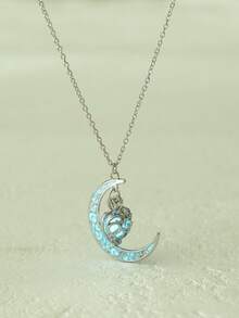 1件月亮和心形夜光吊坠项链，需要充电才能发光（不充电不会发光），适合情人节、万圣节、亡灵节等节日佩戴。 - 銀色 - 查看 3