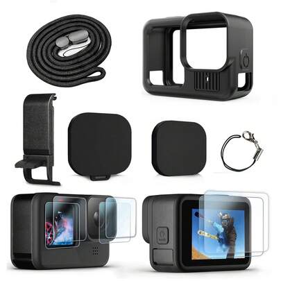 Silicone Protective Case, Battery Cover, Lens Protector, Screen Protector And Lanyard Accessory Kit For GoPro Hero 13 Black