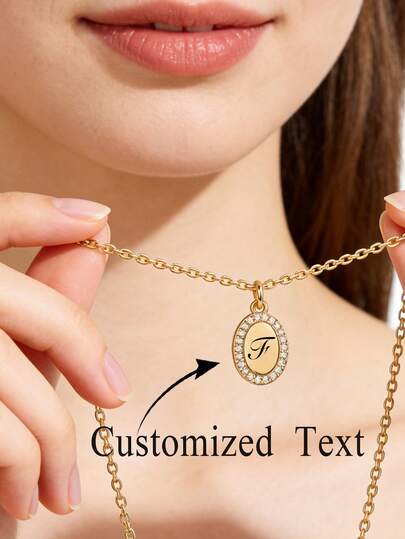 1pc Customized Rhinestone Oval Letter Necklace Customized Engraved Diamond Pendant Necklace Vintage Jewelry Gift For Her