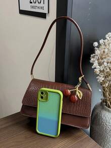 Women's Everyday Fashionable Crocodile Embossed Flap Shoulder Bag - Brown - View 5