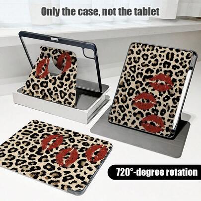 Cheetah,Leopard Print 1pc Flip Cover Desk Protector With Pen Slot, 720 Degree Rotating Stand, PU Leather Case With Auto Sleep/Wake Function, Compatible With Honor Pad 8/9/10, Honor GT 11.5inch/X7/X8A/X9/X8Pro/X9Pro/V9/V8 Pro, Matepad SE 11inch/Matepad 11 Inch 2023/2022 Model/MatePad 11.5 (2026), Redmi, OPPO, VIVO, Apple