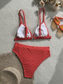 两件套印花可爱性感露背系带泳衣，红色，夏季海滩度假 - 紅色 - 查看 10