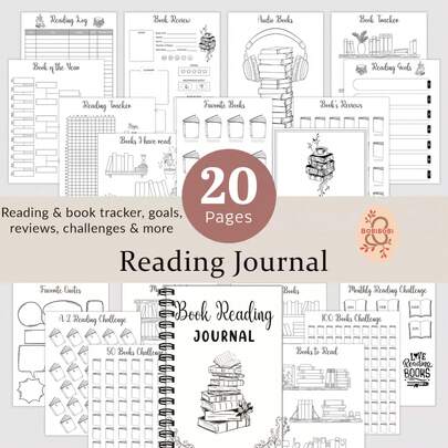 一套阅读日志、阅读计划表、阅读追踪器、阅读挑战书籍记录表、月度及年度书评