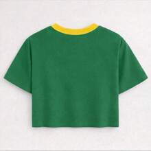 Cropped T-shirt Brasil Estampado Top Blusinha Gola Redonda Manga Curta Copa do Mundo Eleição Brazil Tendencia Torcida - Verde - Visão 2