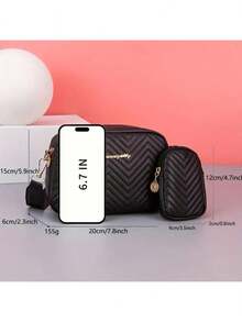 1pc Girls Mini Wave Pattern Embossed Letter Pouch, Phone Wallet Coin Purse - Black - View 2