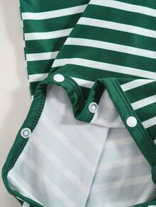 3件套婴儿可爱卡通恐龙条纹长袖连脚连体衣带口袋 - 綠色 - 查看 5