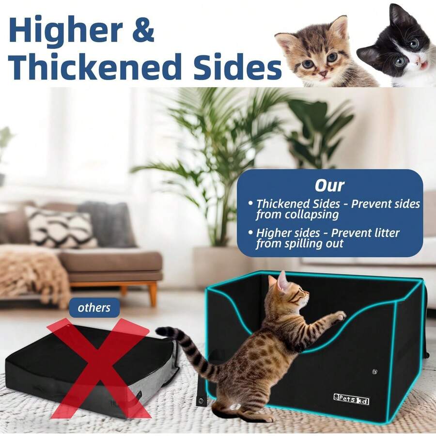 Petskd Portable Travel Litter Box Cats With Lid And 10 Pcs Liner Bags, Light Weight, Leak-Proof And Higher Sides Road Trips, Hotel Stays, Car Travel(Black) - Black - View 1