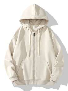 Unisex American Style Zip-Up Hoodie Sweatshirt, Casual Jacket, Versatile Autumn/Winter - Khaki - View 4