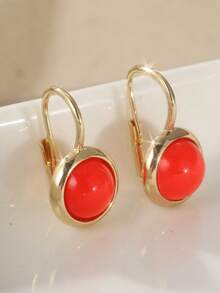 Fashionable & Luxurious Red Round Pendant Earrings, Handmade Jewelry Accessories For Women, Suitable For Weddings And Parties, A Romantic Gift For Wife And Girlfriend - Gold - View 5