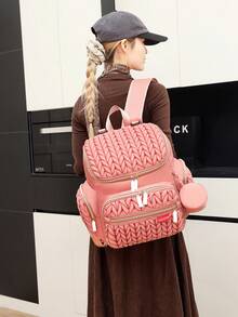 1pc Fashion Mommy Backpack, Large Capacity Diaper Bag, Portable Maternity Bag, Multi-Function Changing Station, Mommy & Baby Travel Essentials - Pink - View 9