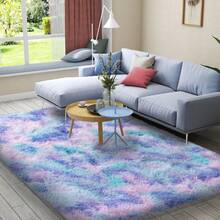 9x12 Fluffy Area Rug, Ultra-Soft Easy-To-Clean Non-Slip Design, Minimalist Solid Color Scheme, Tie-Dye Style Shag Rug, Fuzzy For Bedroom, Living Room, Game Room, Kids Room And Home Office Decor, Includes Anti-Slip Rug Pad - 紮染蘭彩虹色 - 查看 2