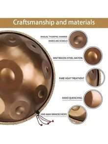 22 Zoll Handpan Trommel Gold | 9/10/12 Noten 432Hz Stahlperkussionsinstrument | Mystischer Klang für Anfänger & Profis - Gold - Übersicht 4