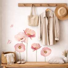 SURELIFE 一套粉色罂粟花和银莲花墙贴，家居装饰，适合女孩卧室、客厅，可移除，乙烯基贴纸，家居装饰，春季装饰，焕新家居，节日装饰贴纸，生日毕业礼物 - 淺粉色 - 查看 4