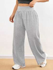 1件大码女士宽松阔腿瑜伽裤，纯色百搭，适合日常休闲穿着、室内健身瑜伽普拉提、户外跑步骑行，侧边口袋，弹性腰带，宽松柔软，基础款，四季皆宜，春季穿着 - 淺灰色 - 查看 4