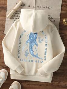 1pc Tween Girl Casual Printed Pullover Sweatshirt, Thermal Lined, Long Sleeve, Autumn/Winter Student Youth Clothing - Apricot - View 3