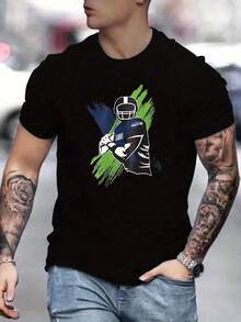 Men's SeattleSeahawks Fan Graphic Tee ,Seahawks Football T-Shirt, Cool Popular,  Fashion, Gift For Football Fan, Men'S And Women's Graphic T-Shirt,Casual Sport Attire - Machine Washable, Seahawks Gift For Men - 黑色20 - 查看 1