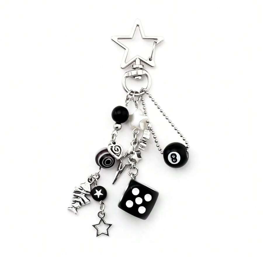8 Ball Dice Charm Keychain - Cute Bag Purse Handbag Accessories - Y2K Aesthetic Key Chain For Women Men - BlackDice - Xem 1
