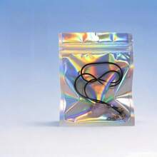 10/20/50/100pcs Holographic Iridescent Transparent Yin Yang Self-Sealing Bags, Cute Colorful Plastic Odor-Proof Zipper Foil Bags, Holographic Bags For Jewelry, Small Accessories, Electronics, Food Storage, Suitable For Personal Activities And Small Businesses - Silver - View 6