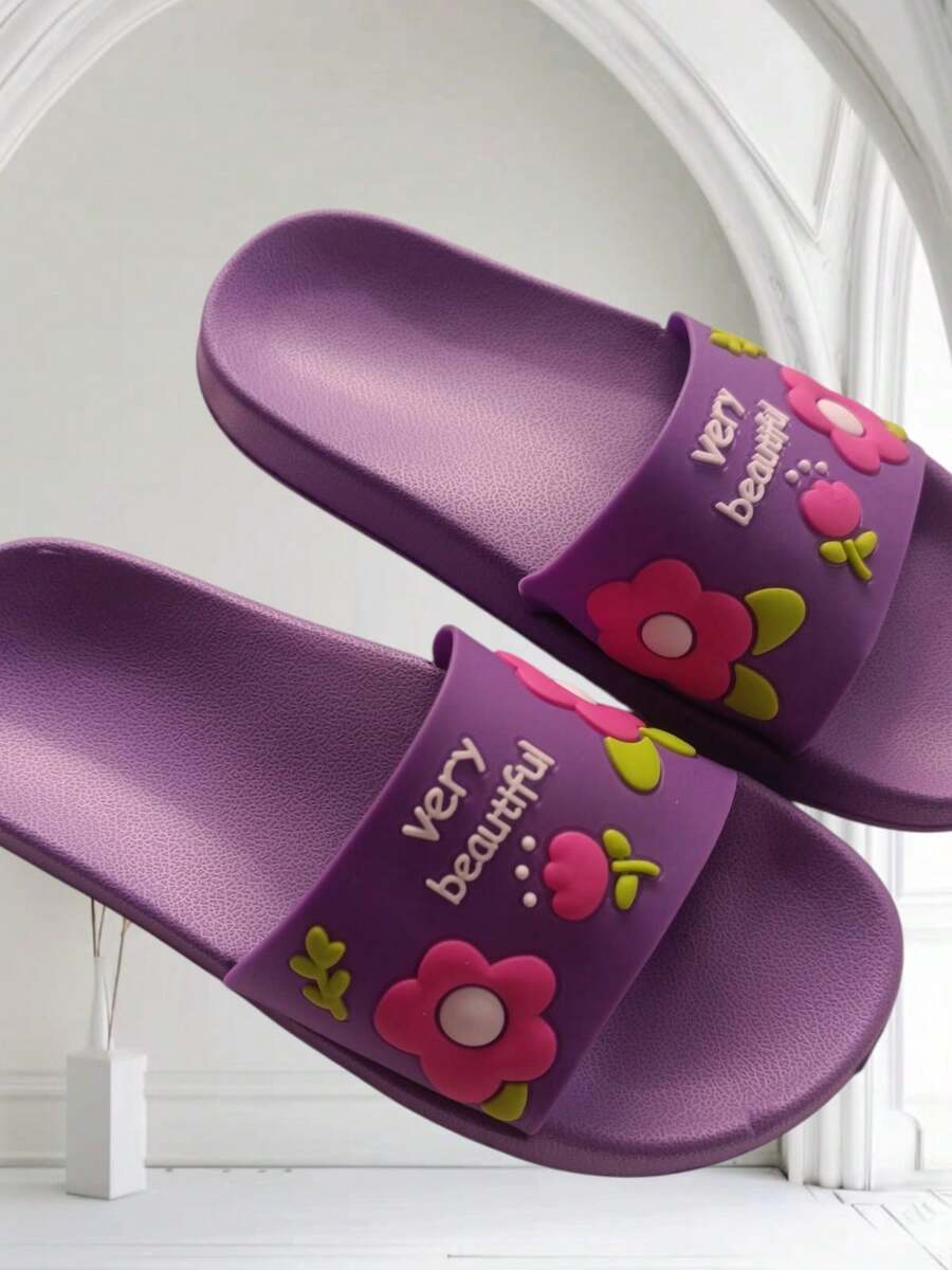 Sandalias económicas para mujer con diseño de flores, Sandalias de buena calidad y duraderas - Morado - Ver 1
