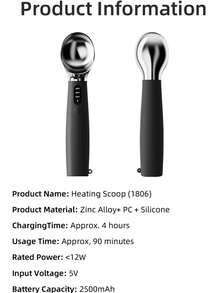 Rechargeable Electric Heated Ice Cream Scoop With LED Display And Hanging Loop, IPX7 Waterproof, 3 Heating Modes, Max Temp 160°F, Ergonomic Anti-Freeze Handle, Easy To Clean, Suitable For Ice Cream, Frozen Yogurt, Popsicles, Etc. - Coffee Brown - View 6