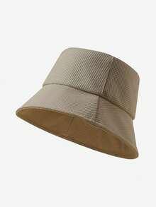1pc Women's New Casual Waffle Texture Bucket Hat, Versatile Simple Style, Suitable For Spring/Autumn, Unisex Design - Coffee Brown - View 1