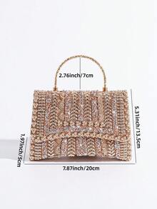 Silver Glitter Rhinestone Decorated Handbag, Elegant Clutch Bag For Women, Sophisticated Craftsmanship, Suitable For Banquet, Party, Formal Events - Champagne - View 3