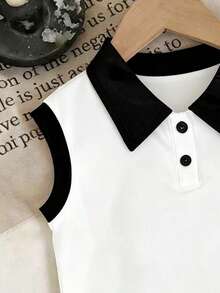 Sleeveless Boys' Basketball Shooting Print Polo Shirt, Creative Design Highlights Personalized, Suitable For Spring/Summer Casual Wear - Black - View 7