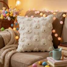 Fundas de cojín de Pascua con bordado de huevo de conejo de peluche para decoración de fiestas. - Multicolor - Ver 2