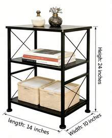 Sleek 3-Tier Black Storage Shelf With Industrial X-Frame Fits Books, Decor, And Rattan Baskets - Black - View 2