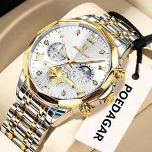 POEDAGAR Luxury Original Men Watch Waterproof Luminous Chronograph Man Wristwatch Stainless Steel Quartz Top Men's Watches Reloj - 金色 - 查看 15