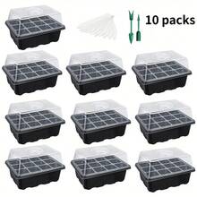 Bandeja de semillero, kit de semillero con cúpula de humedad ajustable y base, invernadero en miniatura para interior para el crecimiento de semillas (12 celdas por bandeja, negro) - Regalo perfecto para Navidad, Año Nuevo y cumpleaños - Conjunto de perfil bajo - Ver 11