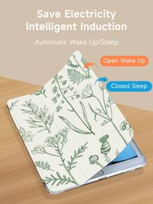 Handpainted Plant Pattern Tablet Protective Case, Compatible With IPad 9.7/10.2/10.5/10.9/12.9/Pro 11 (10th Gen), Galaxy Tab S6 Lite 10.4", Kindle Paperwhite (12th Gen, 2024 Release), Kindle (11th Gen, 2022 Release), Kobo Clara Colour, Soft Shock-Proof Protection, Smart Stand/Auto Wake/Sleep Function - Multicolor - View 5