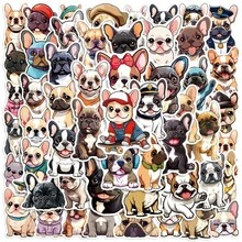 50张卡通法国斗牛犬涂鸦系列贴纸，适用于剪贴簿、日记、笔记本电脑、水瓶、汽车和其他信仰主题设计，带有积极信息的礼物 - 彩色 - 查看 10