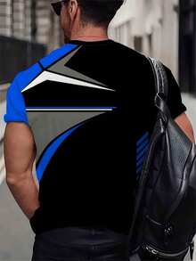 Große Größen Rundhals Kurzarm T-Shirt, Outdoor Fitness Sport, schnelltrocknend und bequem, Business Casual für den täglichen Weg zur Arbeit - Blau - Übersicht 2